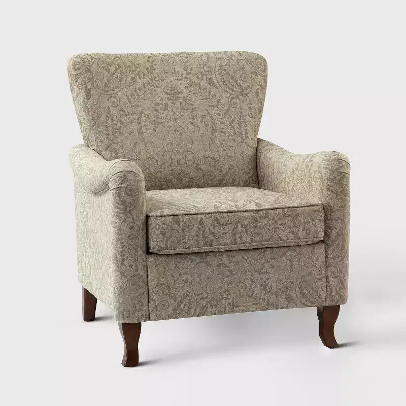 Floral Fabric Wingback Armchair - Wood Frame, Foam Fill