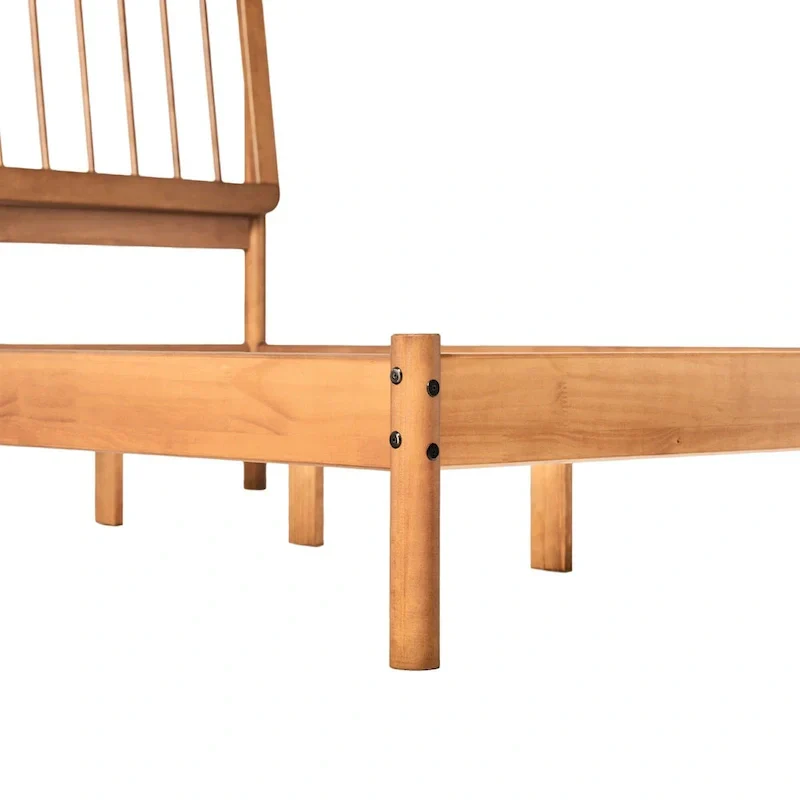 Solid Wood Queen Spindle Bed, Caramel / Natural Pine / Black, Fits 2