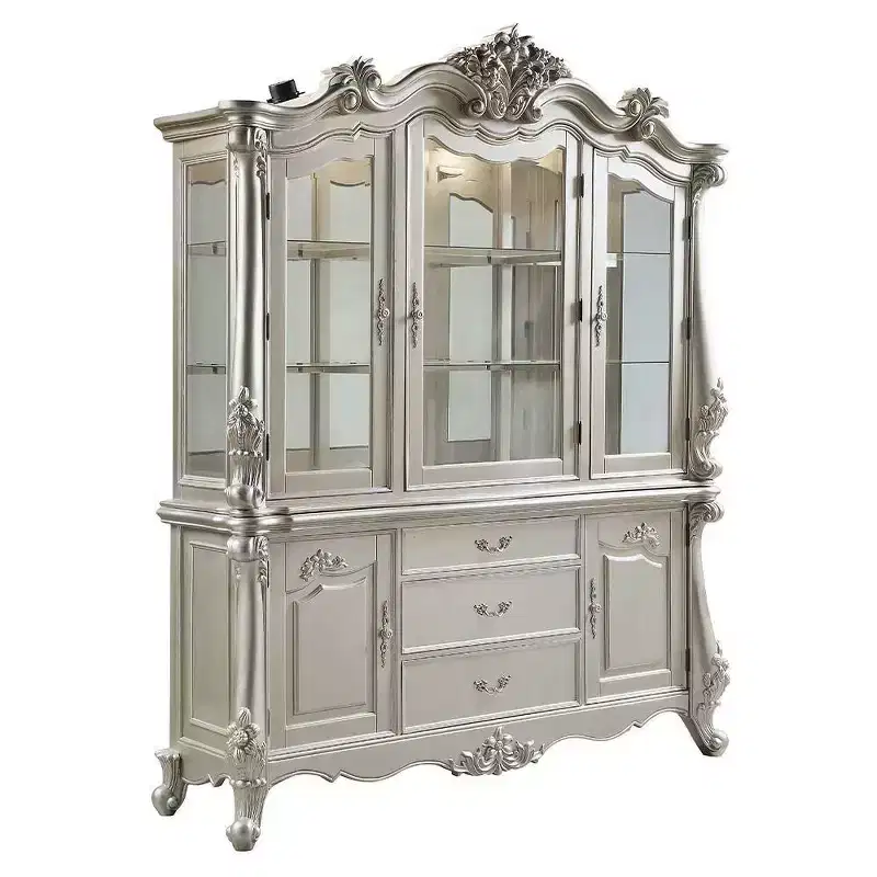 76" Bently Decorative Storage Cabinet Champagne Finish - Acme Furniture: Tempered Glass, Wood Composite, No Assembly Required