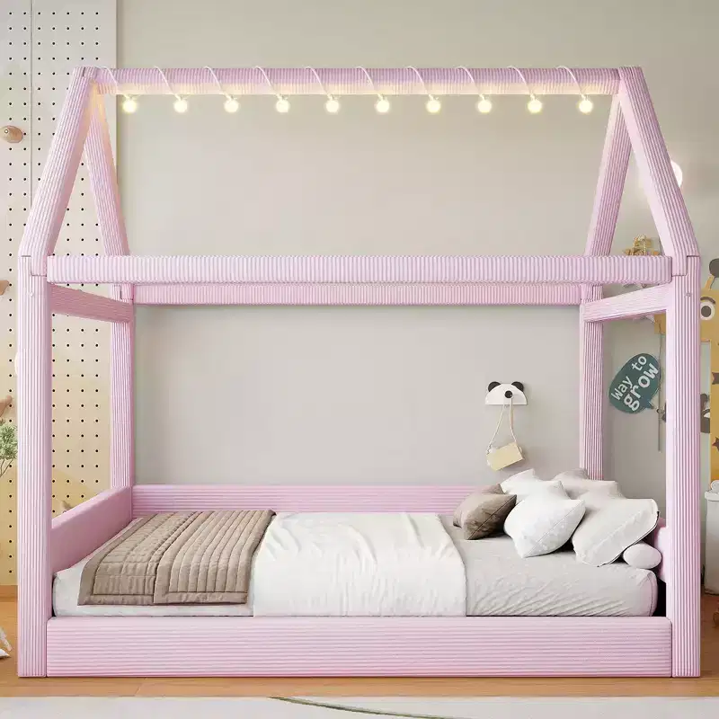 Merax Full Size Upholstered House Daybed with LED Light Strips
