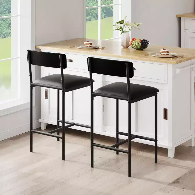 Acekool 65cm Counter Height Bar Stools Set of 4 Faux Leather with Back and Footrest for Kitchen Island