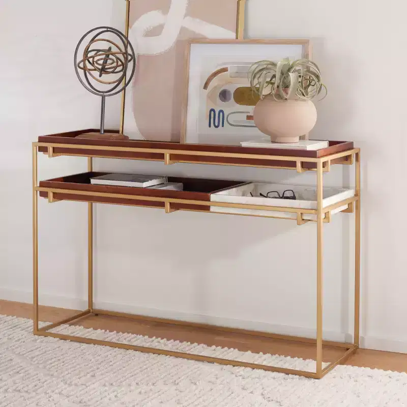 Akari Marble Console Table - CNS3700A - Brown/White - Safavieh