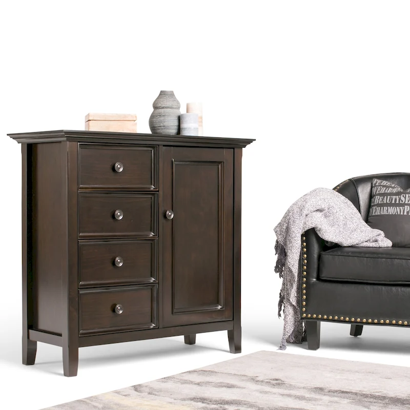 WYNDENHALL Halifax SOLID WOOD 37 inch Wide Transitional Medium Storage Cabinet - 37w x 17d x 36 h