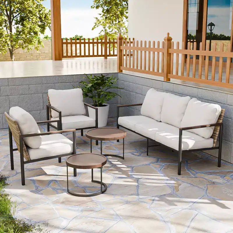 EAGLE PEAK Sunset Dune 5 Piece Collection Modern Outdoor Furniture Set, Patio Wicker Wood Grain Lounge Set
