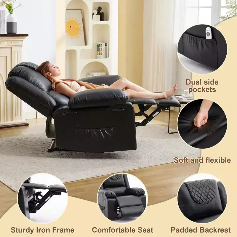 Adult Manual Recliner with Heating & Massage - 135 Front/Rear Adjustment, Side Storage Pockets & Remote Control, Ideal for Living Room & Bedroom