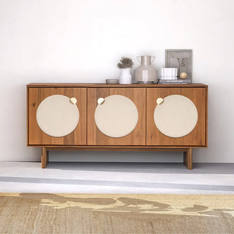 Wide Modern Walnut Effect Cabinet Sideboard – Contemporary Buffet for Dining Room