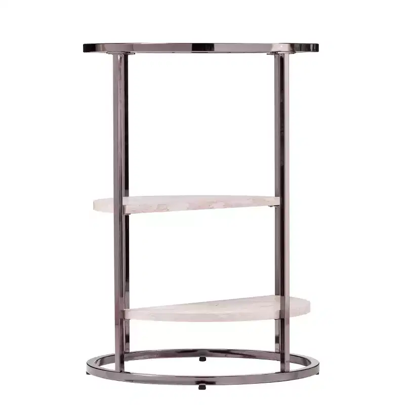 Ledermore Round Side Table with Faux Stone - Black - SEI