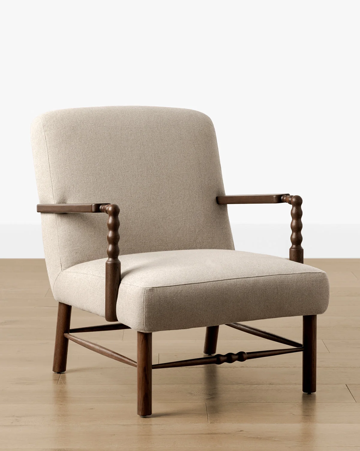 Traditional Oak & Upholstered Lounge Chair with Turned Wood Details for Living Room