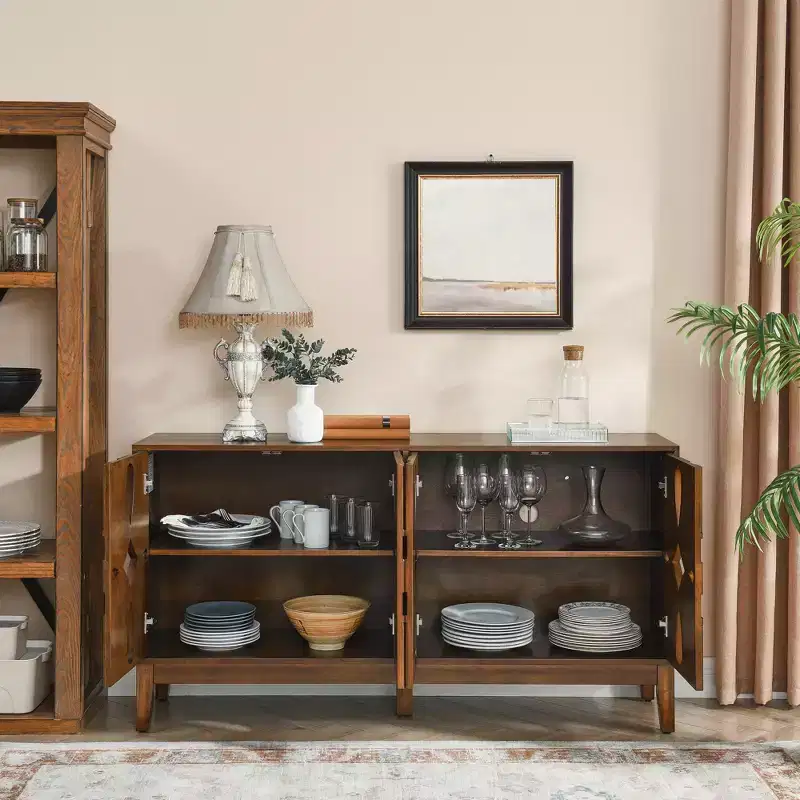 Buffet Sideboard Table, Console Storage Cabinet with 4 Doors & Adjustable Shelves, Sideboard Buffet Cabinet for Kitchen Entryway