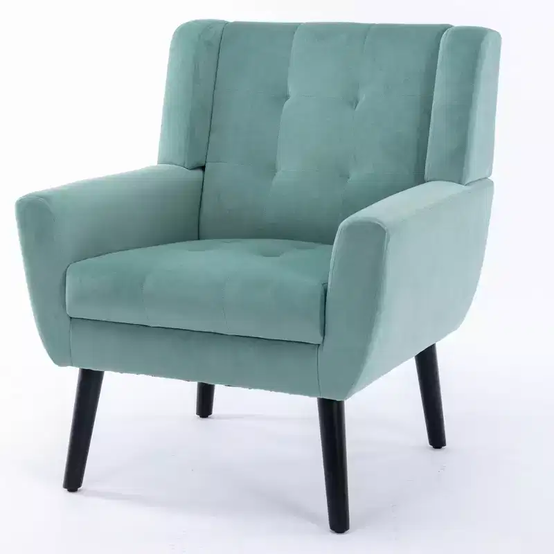Etokfoks Velvet Upholstered Accent Chair 29.5in W x 29.5in D x 34.6in H Curved Back Black Wood Legs Modern Living Room Bedroom
