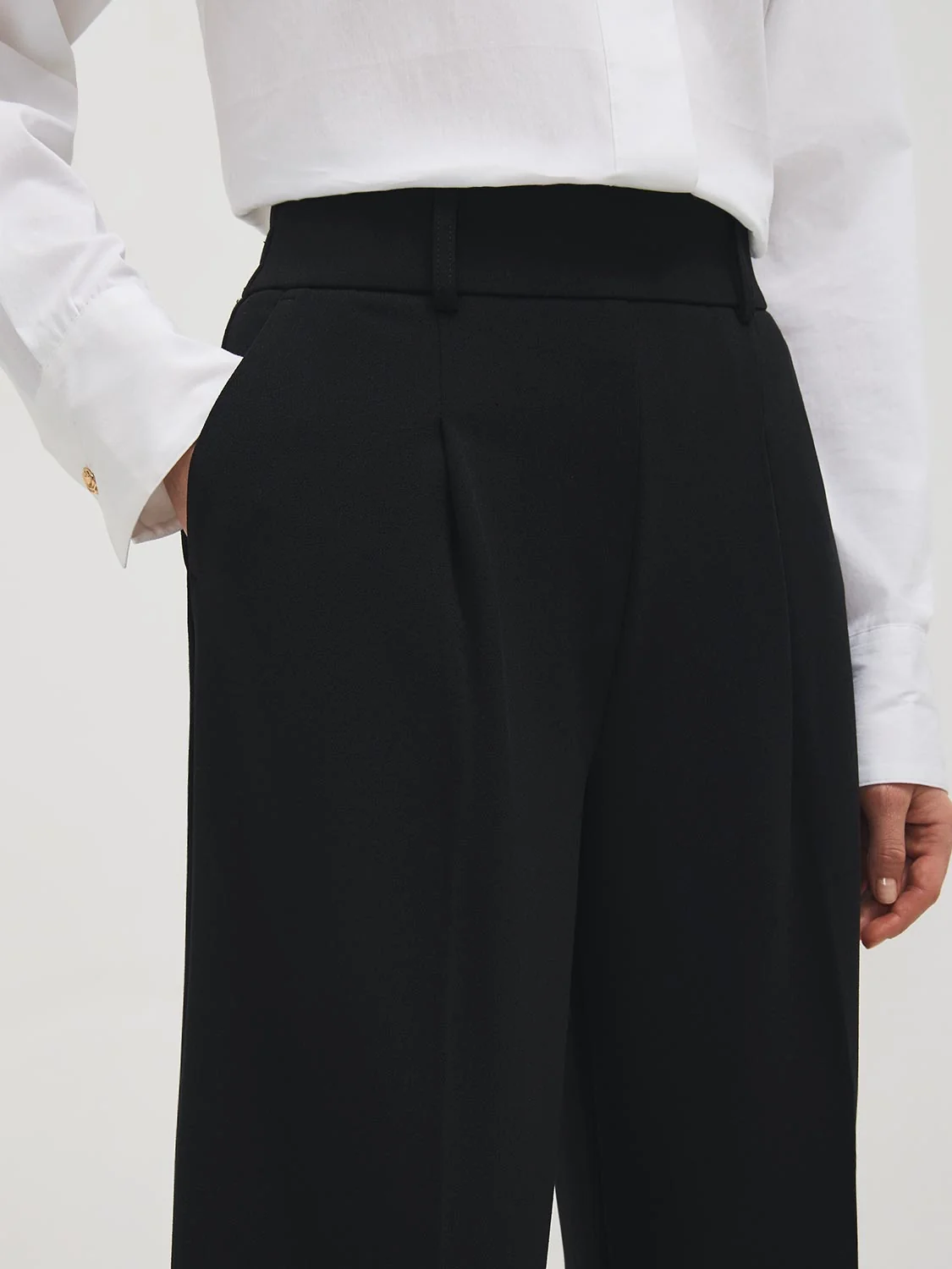 Pleated Wide-Leg Crepe Pants