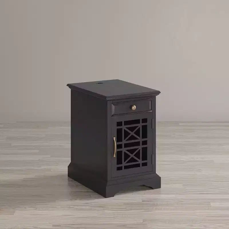 Black Acacia USB Charging Chairside End Table