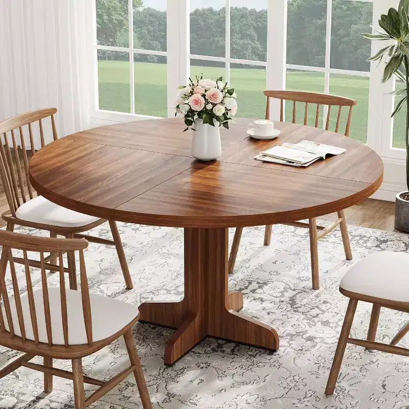COZONY 47 Round Dining Table for 4, Farmhouse Wood Kitchen Table, Circle Dining Table for Kitchen or Living Room, Walnut (Table Only)