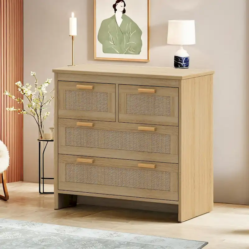 4-Drawer Rattan Cabinet for Bedroom, Living Room & Hallway