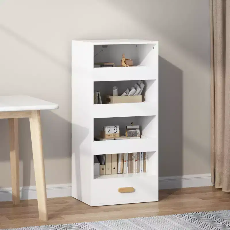 4-Tier Freestanding Bookshelf with Sliding Drawers