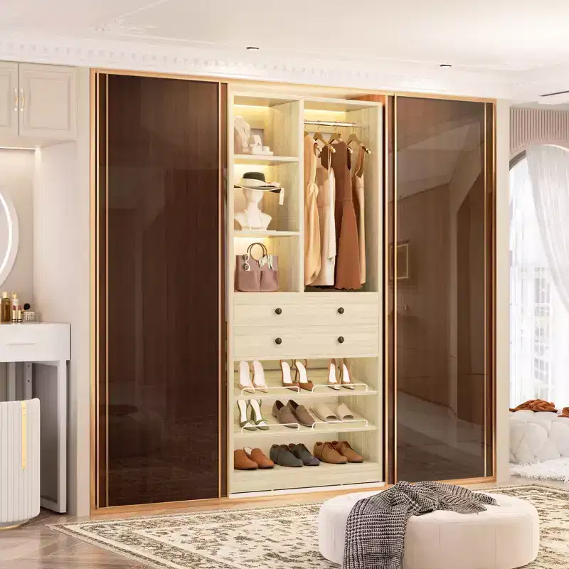 Besiost Closet Storage System with Adjustable Shoes Shelves, Closet Organizer with Drawer