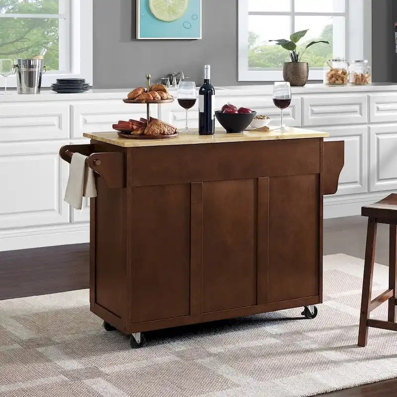 Solid Wood Kitchen Cart with Drawers and Cabinets