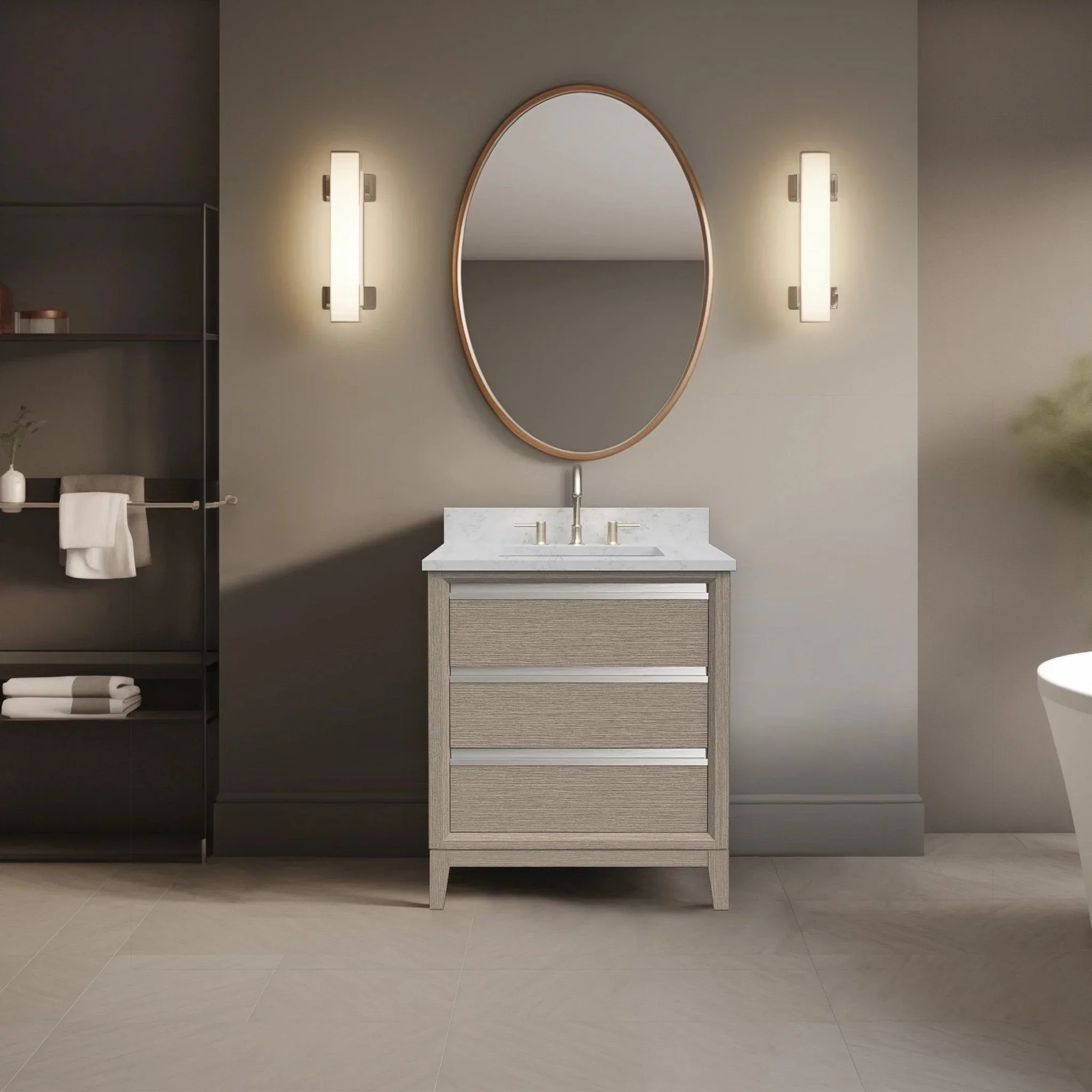 Vanity Art Bathroom Vanity with Ceramic Sink and Engineered Marble Top
