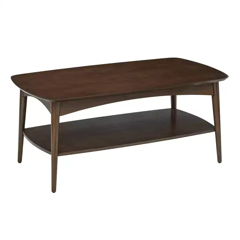 Mid-Century Modern Coffee Table Walnut - Storage, Tapered Legs, Wood Composite