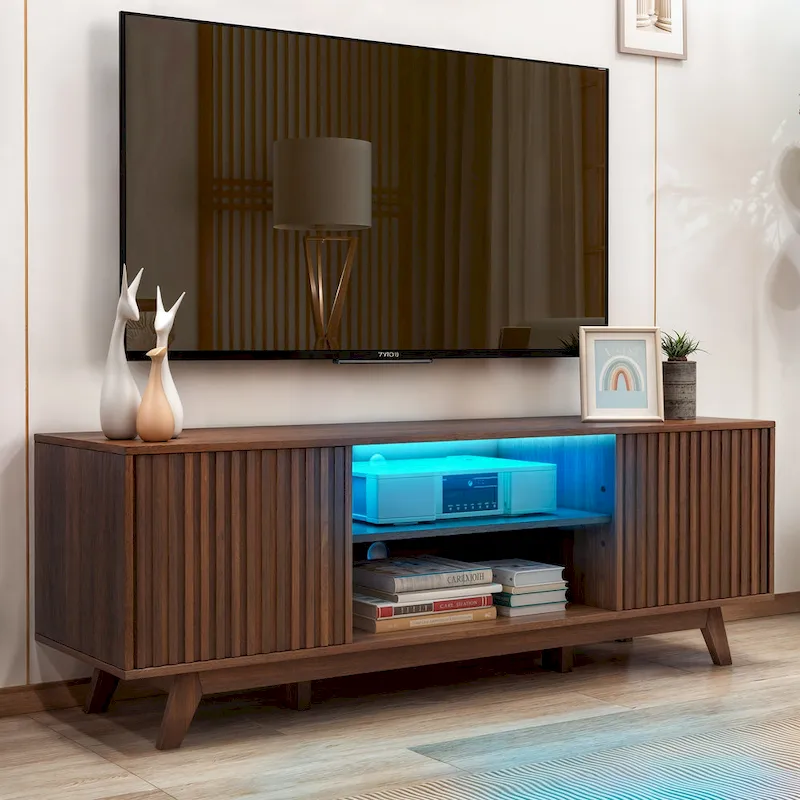 59 Mid-Century LED Lighting TV Stand Media Console Entertainment Center for TVs up to 65 Inch