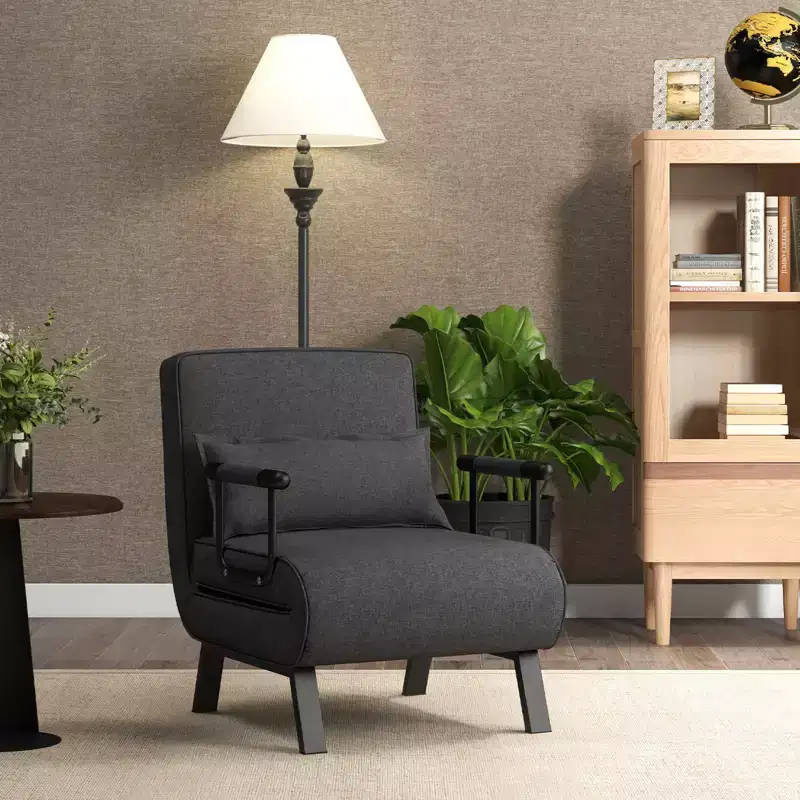 Folding 6 Position Armchair Lounge Couch Convertible Sleeper Bed with Pillow Gray