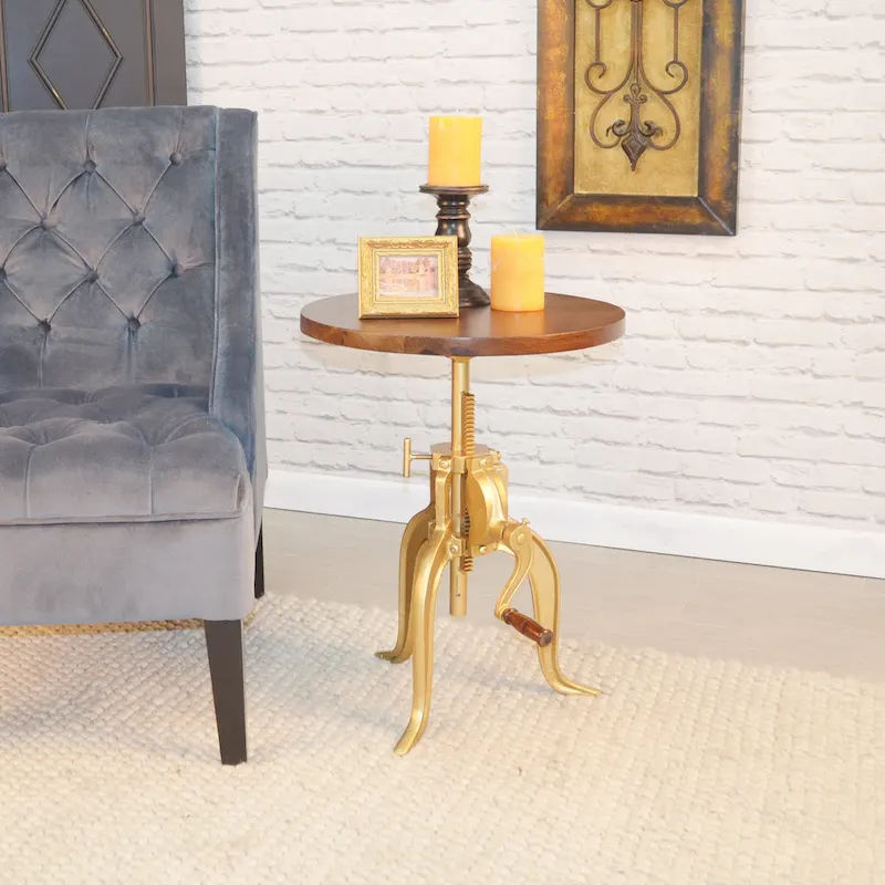 Regan Adjustable Accent Table - Chestnut Top - Black Base