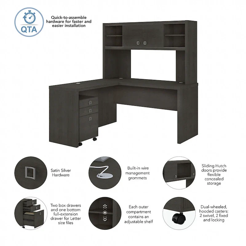 Echo L Shaped Desk with Hutch and Drawers
