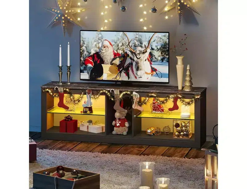 Particle Board TV Stand with Glass Shelves 18.5''H x 55.12''W x 13.78''D