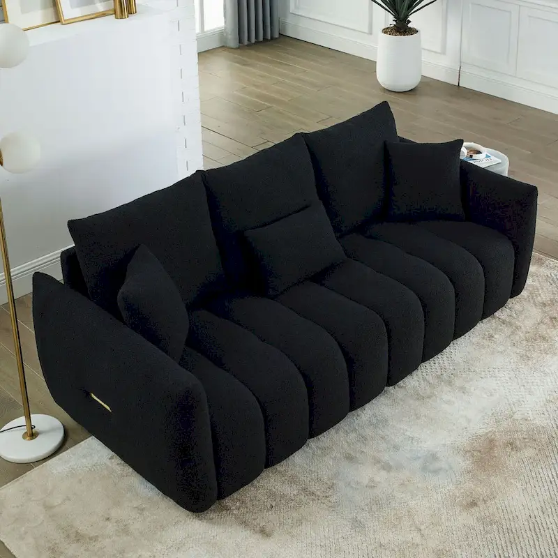 82 in Teddy Fabric Sofa Couch with 3 Back Pillows and 3 back Cushions Solid Wood Frame