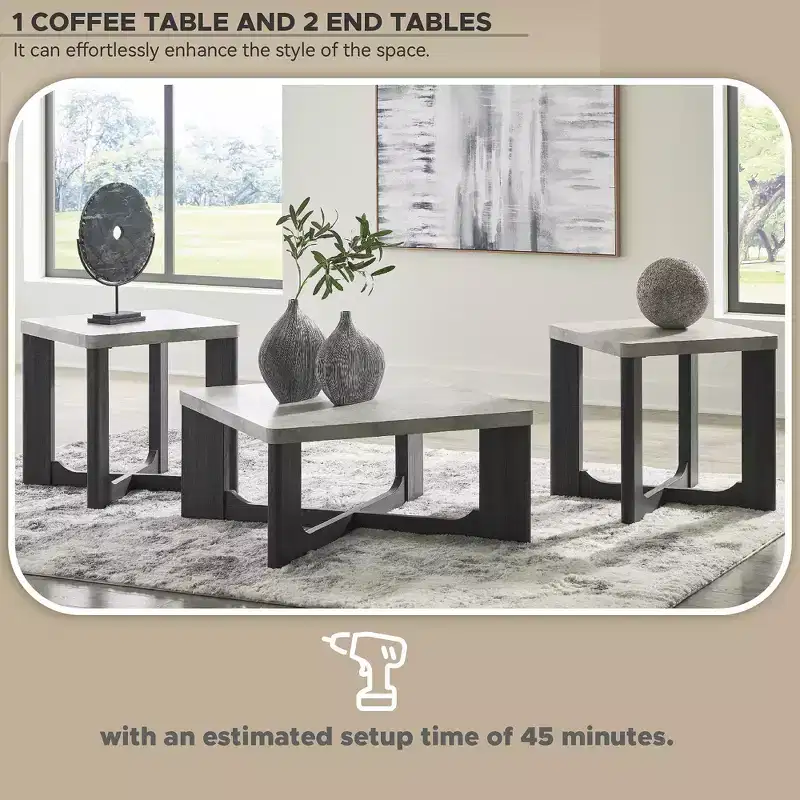 Signature Design by Ashley Sharstorm Occasional Table Set, Coffee Table and 2 End Tables, Two-Tone Gray