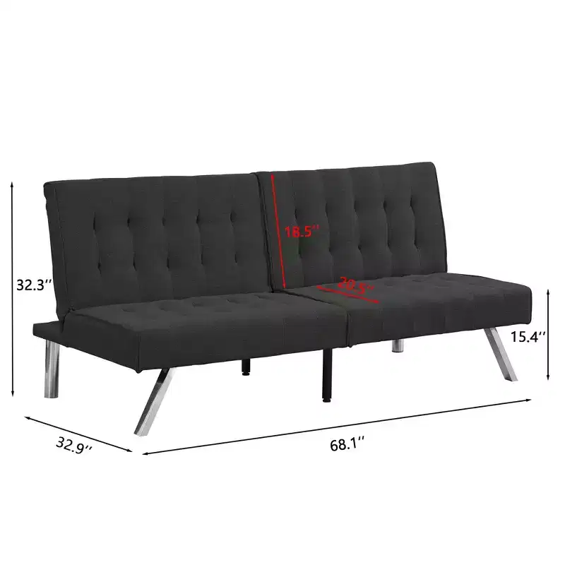 FurnitureR Fabric Convertible Futon Sofa Bed, Modern Adjustable Sleeper Couch with Tufted Cushion, Small Space Living Room Guest Bed Sofa