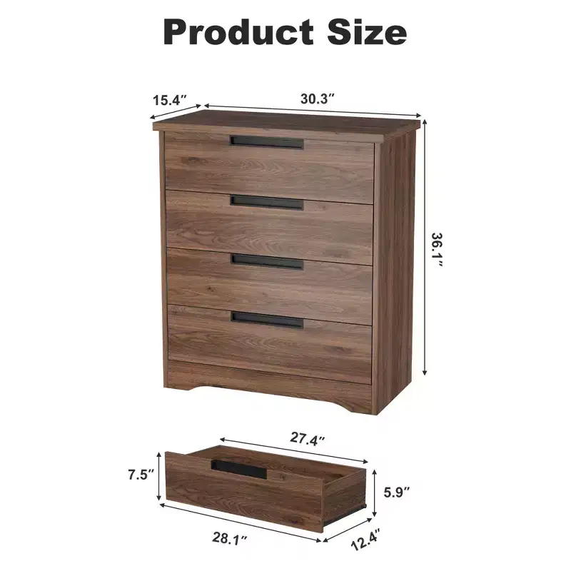 4 Drawer Dresser for Bedroom, Drawers with Built-in Handles Design, Wooden Dresser Organizer for Living Room, Nursery, Hallway and Entryway
