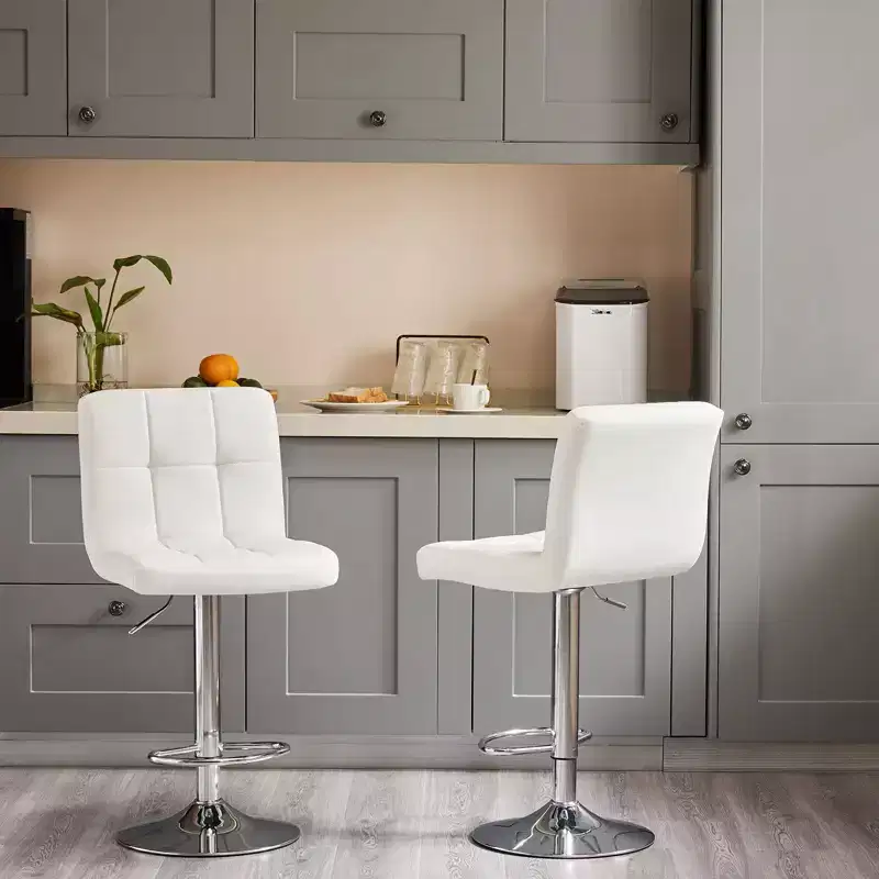 4-Pack Adjustable Swivel Bar Stools Set: PU Leather Counter-Height Stools with Square Back and Cushioned Seat (Modern Kitchen/Bar)