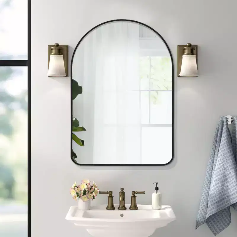 Arch Wall Mirror for Bathroom with Metal Frame Round Corner for Wall Decoration Set of 2