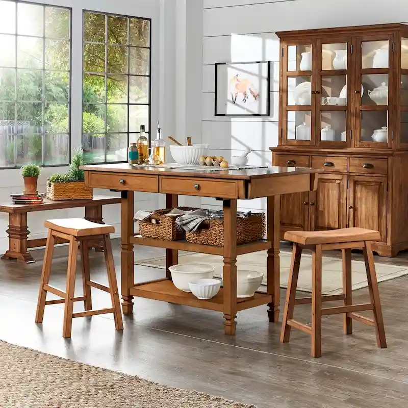 Two-Tone Kitchen Island Buffet with Drawers and Shelves