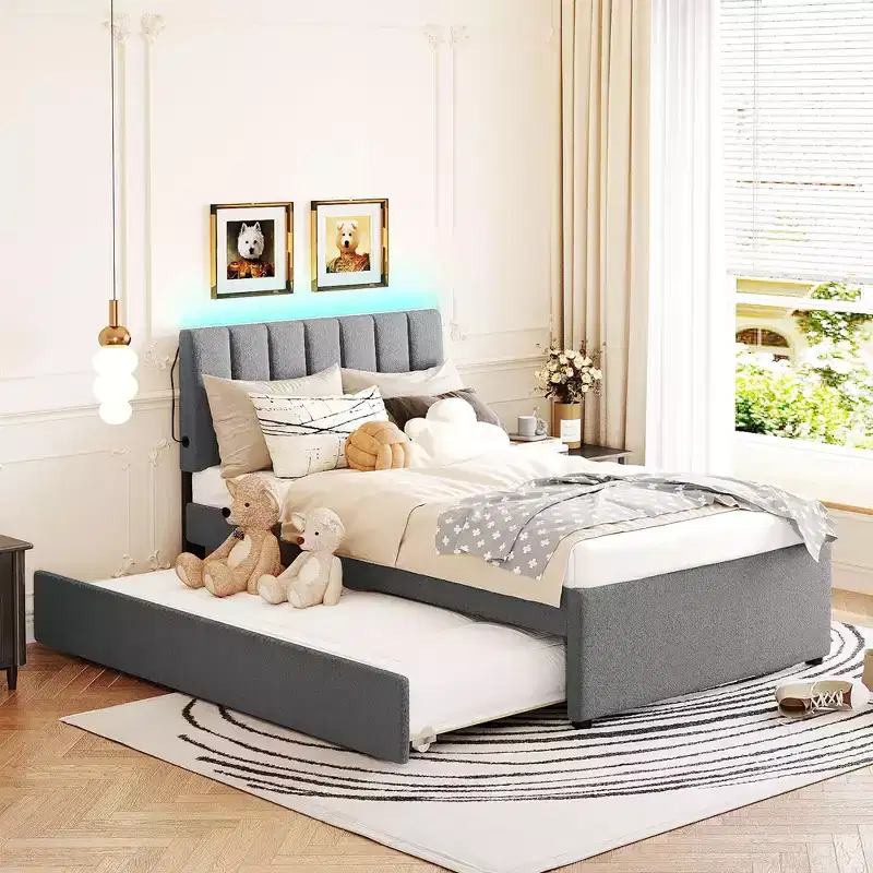 Twin Trundle Upholstered Platform Bed - Space-Saving Design