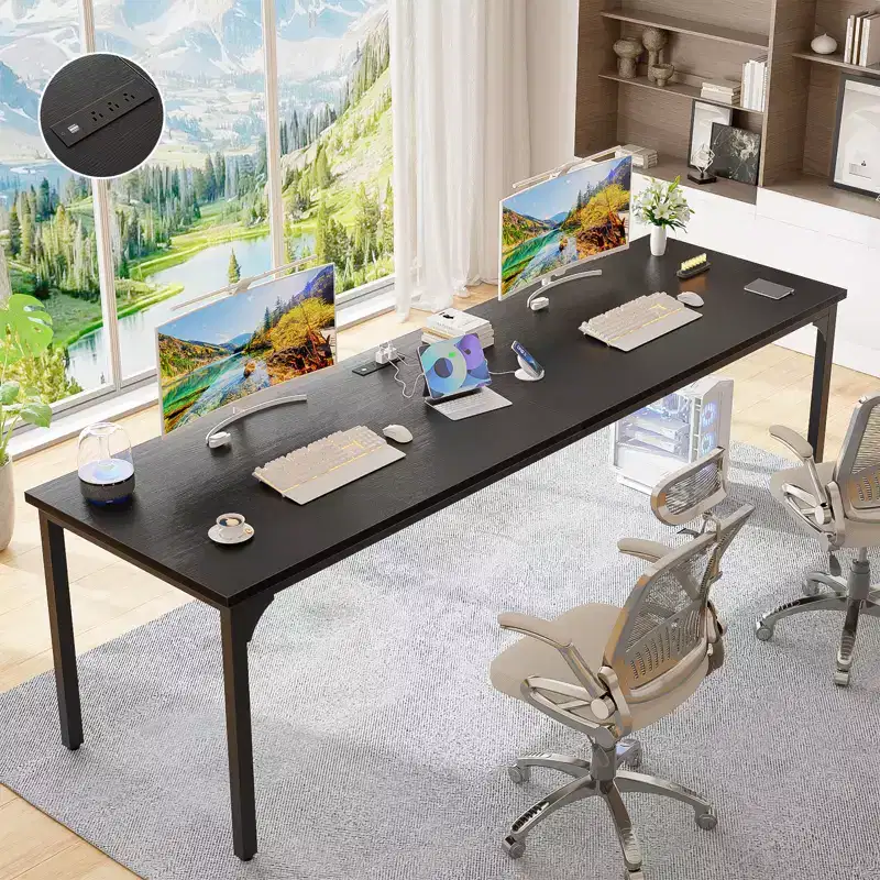 Besiost 78.8'' W Rectangle Computer Desk, Wood Top Study Workstation