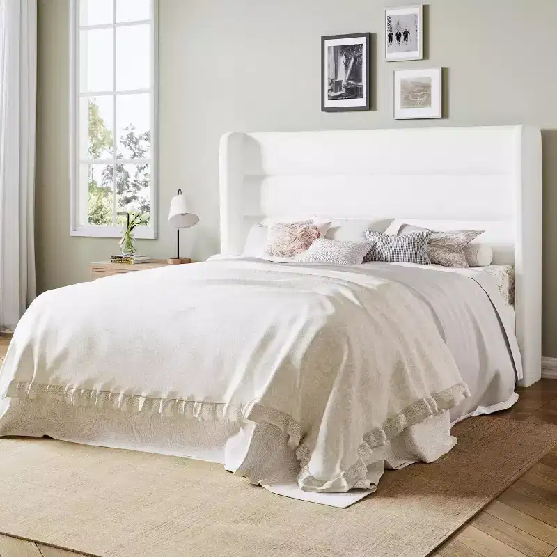 Allewie Velvet Upholstered Wingback Bed Frame, No Box Spring, Storage Space, Strong Slats, Easy Assembly