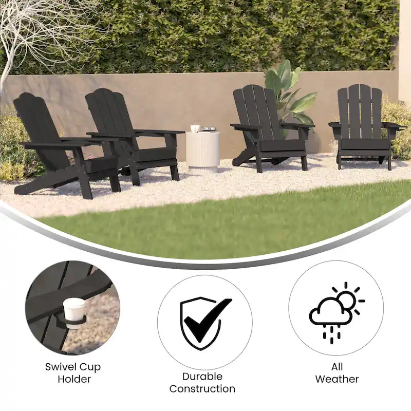 Set of 4 All-Weather Adirondack Chairs with Cupholders