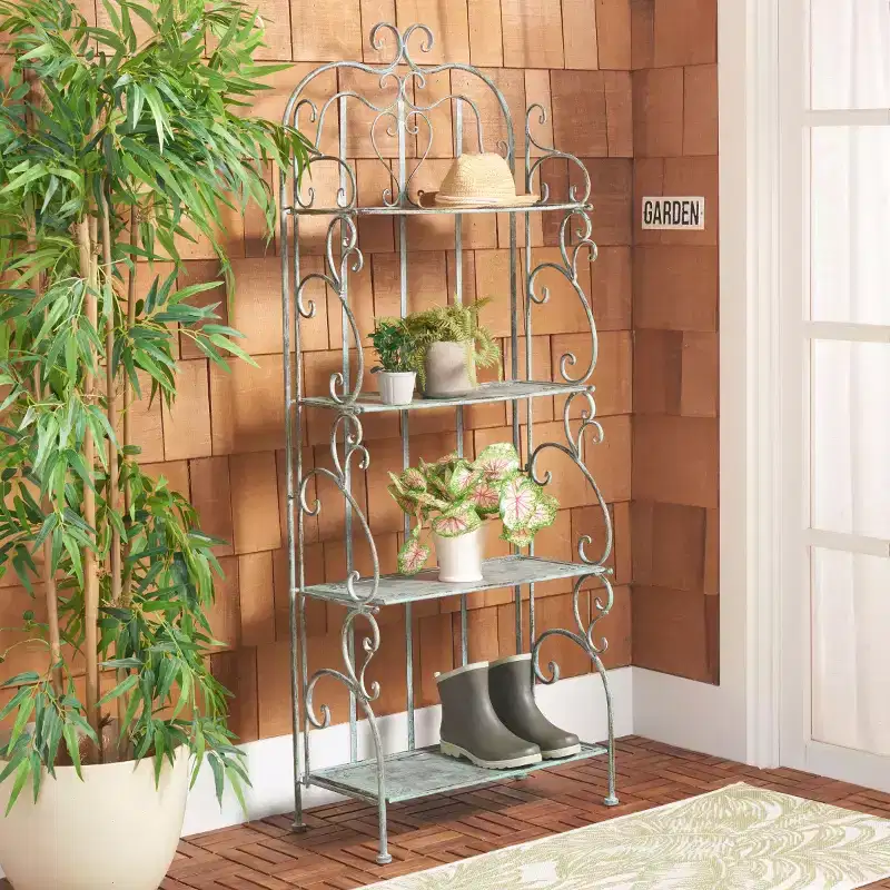 4-Tier Iron Shelf Unit Indoor/Outdoor Antique White