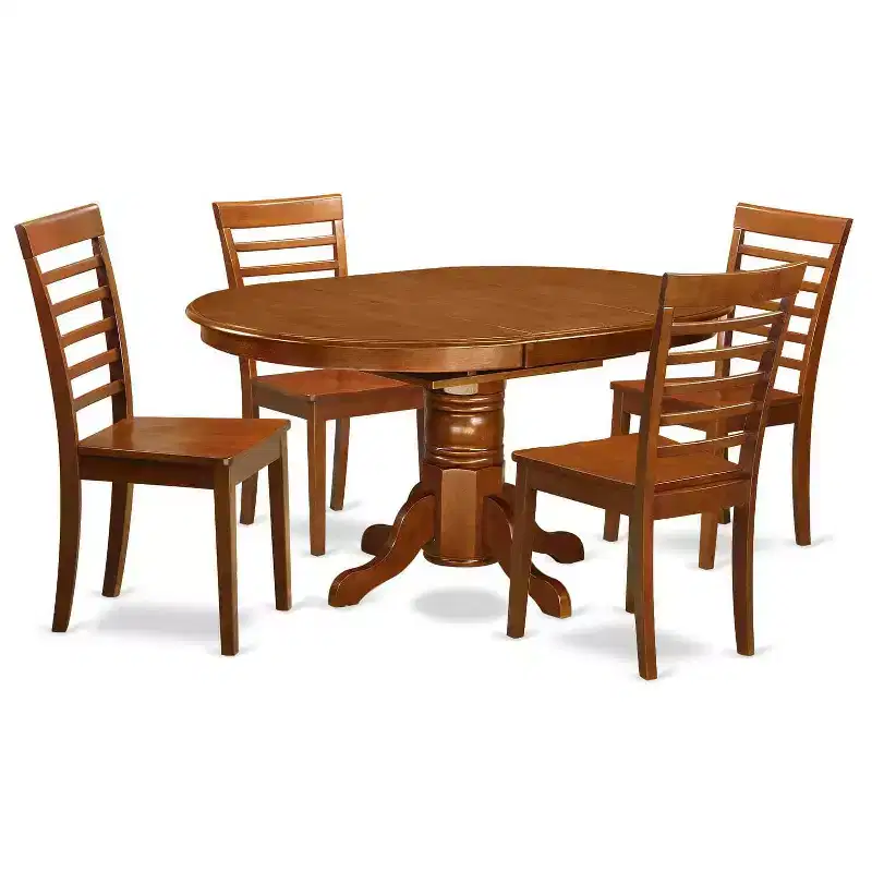 HomeStock 5-Piece Oval Saddle Brown Finish Solid Wood Top Dining table with 4 Chairs