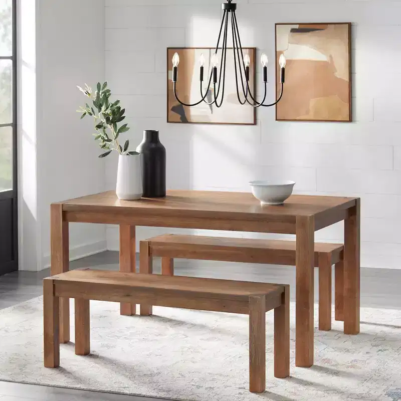 Buylateral 3pc Verdon Modern Farmhouse Dining Set with Bench Driftwood