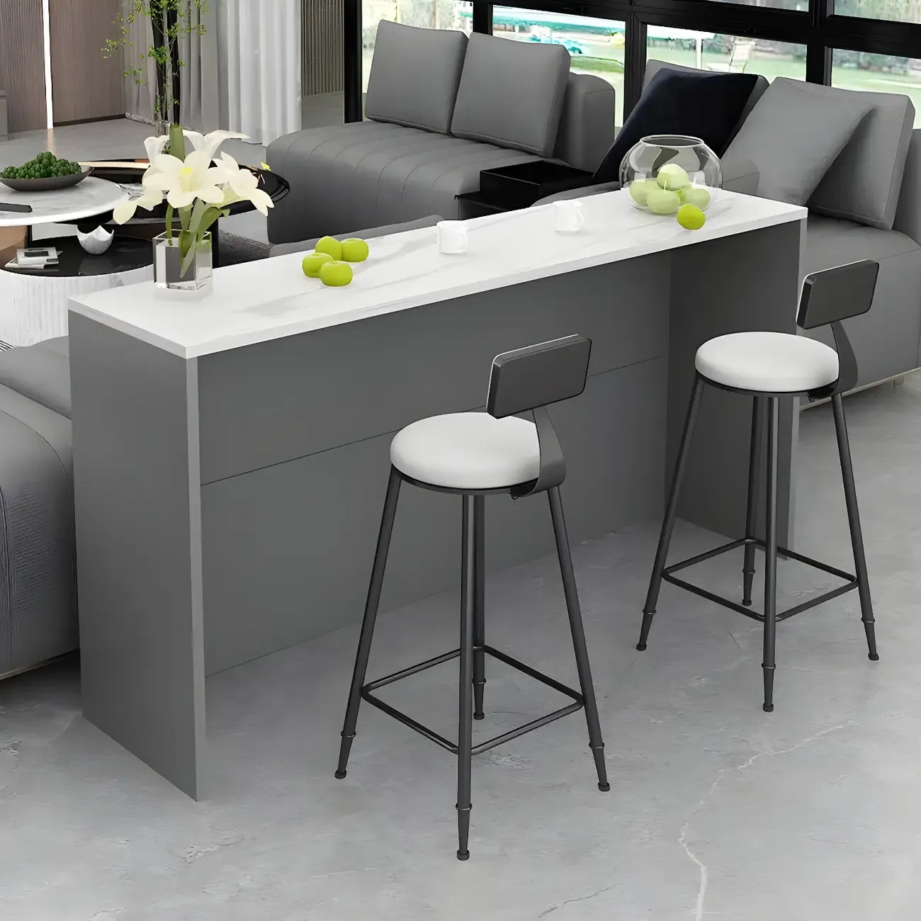 Living Room White Rectangular Wood Long Bar Table