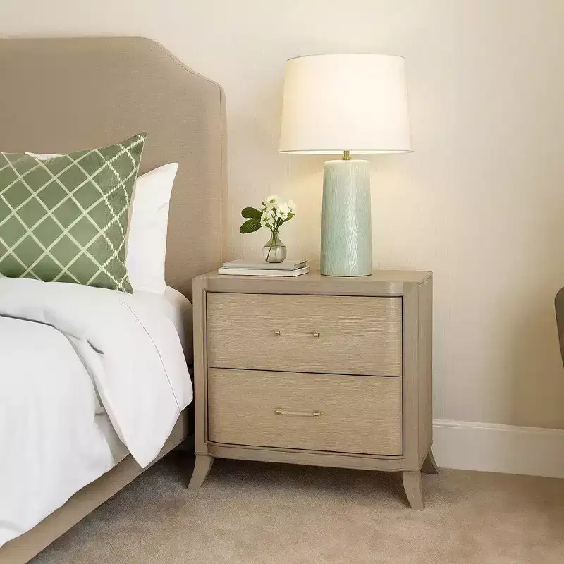 Nightstand with USB Ports, 2 Drawers, Natural Oak Brown
