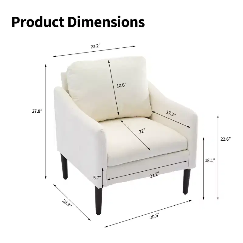 Mid-Century Modern Accent Chair, 5.5 Thick Seat Cushion Chenille Fabric Curved Armchair, Comfy Single Sofa Chair for Bedroom, Living Room, Office