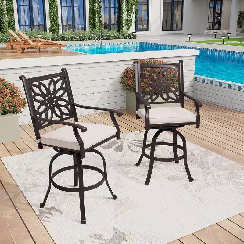 3pc Outdoor Square Cast Aluminum Bar Table & Swivel Chairs - Captiva Designs: Modern Patio Set, Water & Weather-Resistant