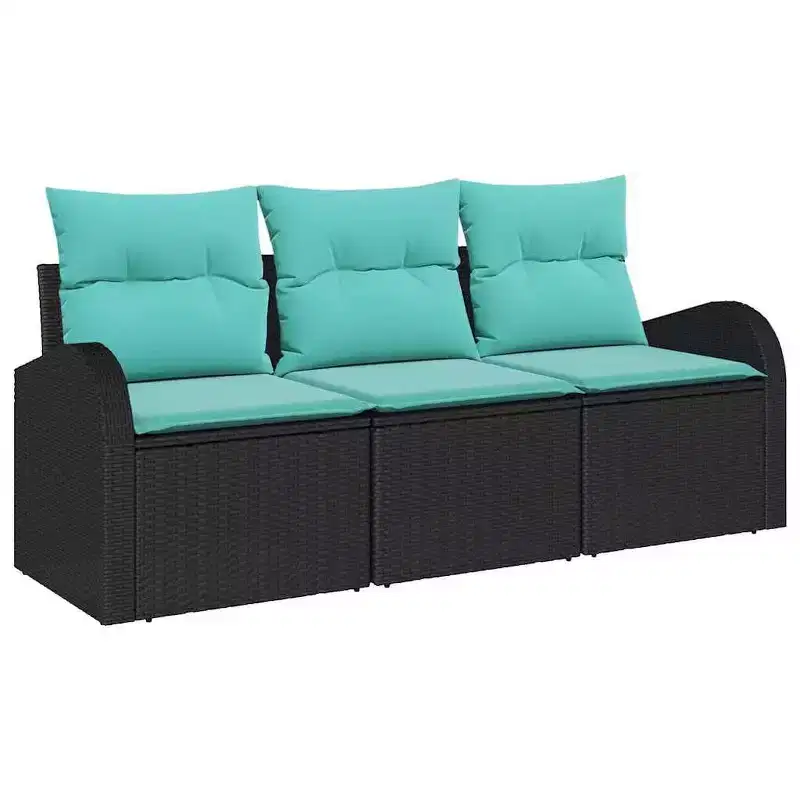 vidaXL Garden Sofa Set 3 pcs - Black and Turquoise