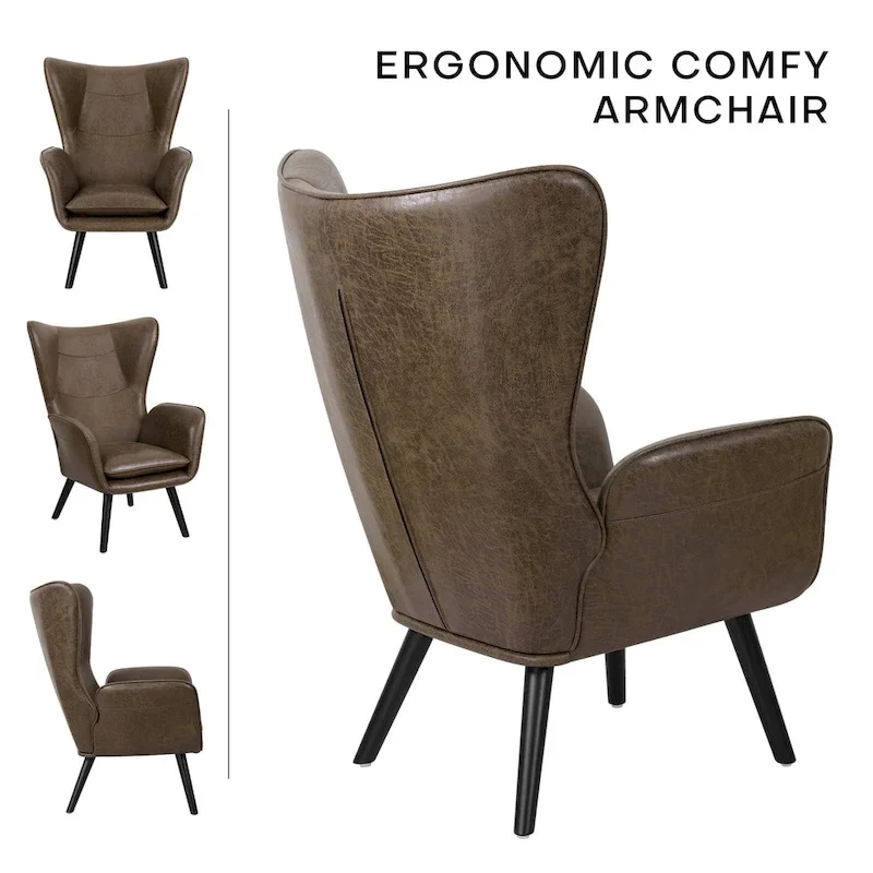 Upholstered Wingback Armchair Leisure Accent Chair, Single - 40.55 H x 28.34 W x 33.1 D