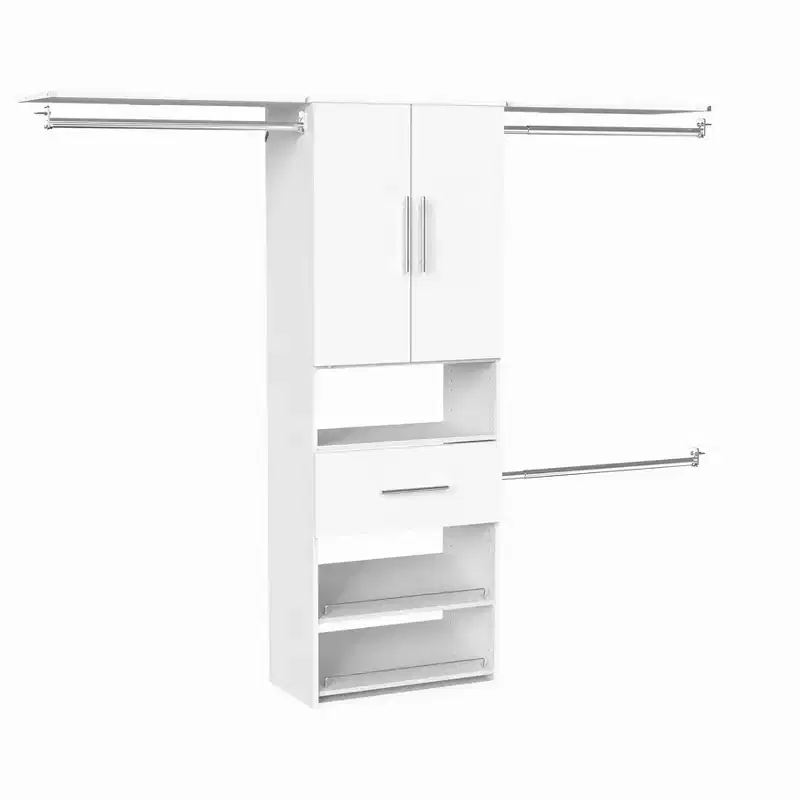 25 in. Suite Symphony Hanging Tower with 2 Top Shelves, 1 Modern Drawer, Modern Door Pair & Shoe Shelves Kit - ClosetMaid