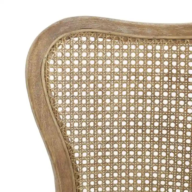 Farmhouse-style rubberwood dining chairs with rattan backrests (two chairs per set).